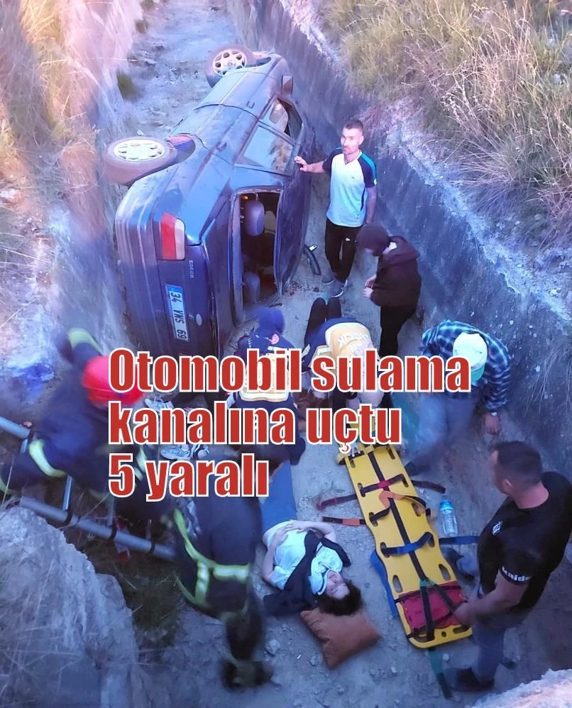 Otomobil sulama kanalına uçtu: 5 yaralı