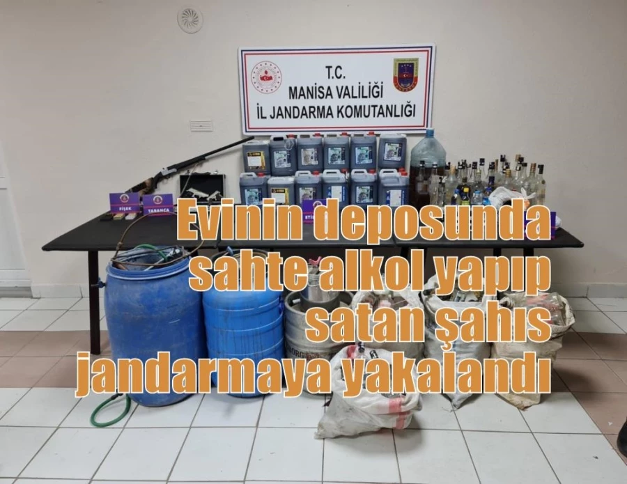 Evinin deposunda sahte alkol yapıp satan şahıs jandarmaya yakalandı