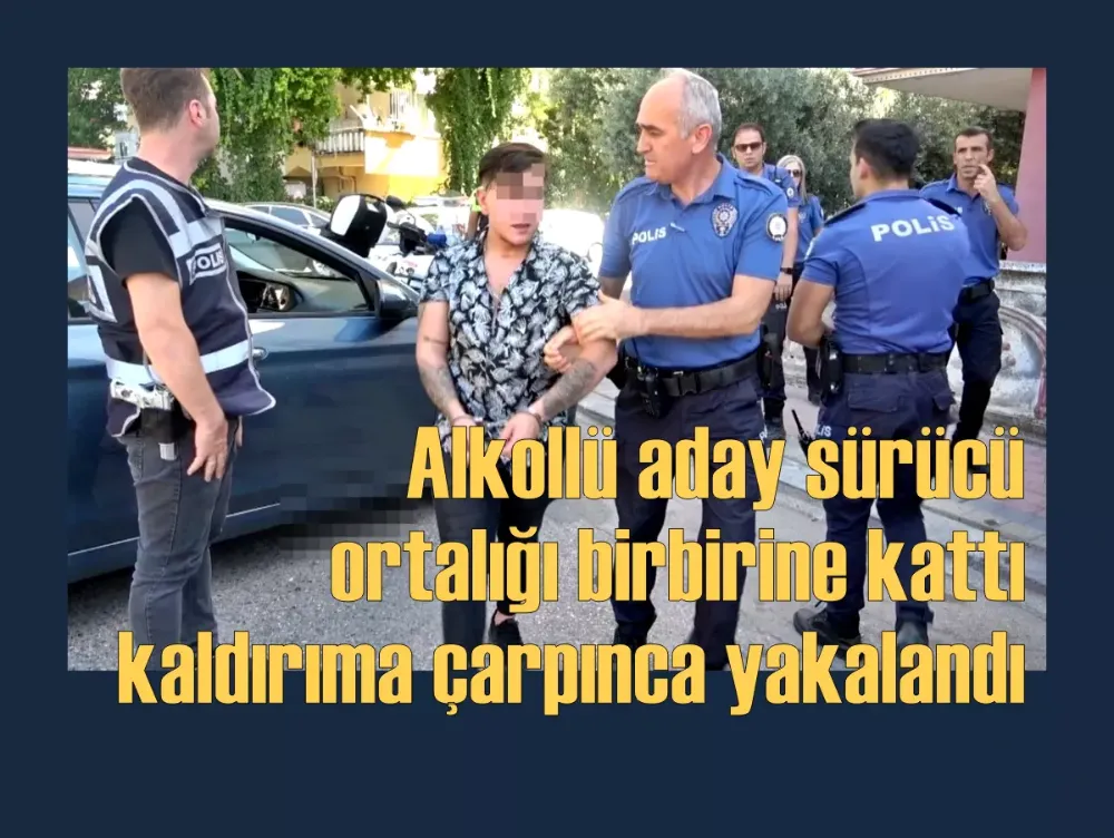 Alkollü aday sürücü ortalığı birbirine kattı, kaldırıma çarpınca yakalandı